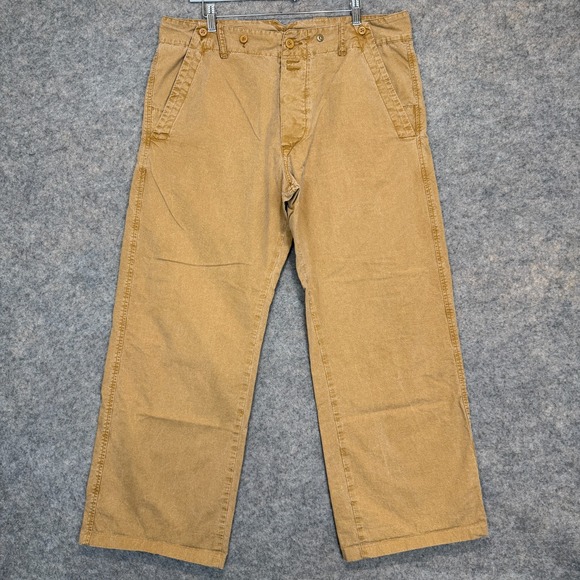 Vintage Diesel Wide Leg Baggy Pants Mens 34 (fits 36x29) Tan Button 90s Y2K Rare